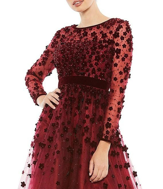 Mac Duggal Long Sleeve Fit & Flare Velvet Embellished Cocktail Dress- Size  6 | eBay