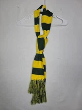 Cejon Yellow Green Rugby Striped Knit Fringed Scarf Women's One Size
