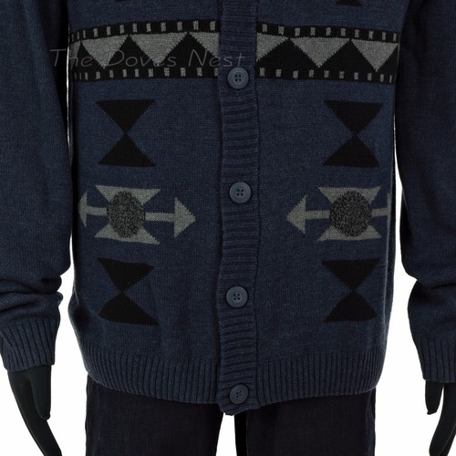URBAN PIPELINE Young Men's MEDIUM Shawl Collar NAVY AZTEC Print Cardigan SWEATER - Picture 4 of 11