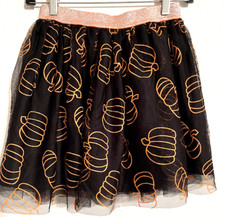 Skirt Girls Size LG 10-12 Pumpkin Halloween Glitter Waist Band Elastic Layered