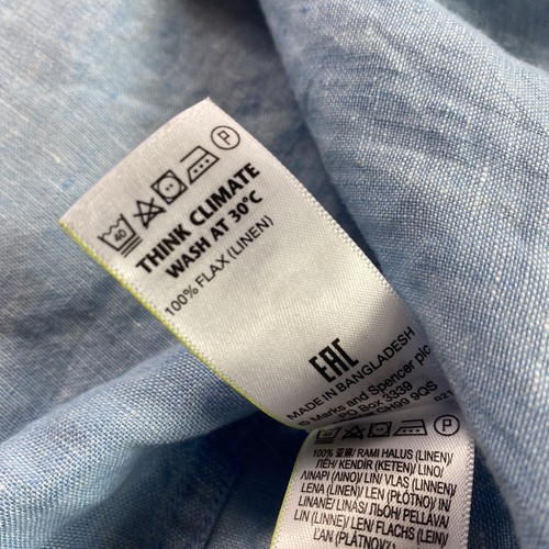 M&S Collection Shirt Adult Extra Large Blue Button Up Linen Preppy Casual Mens - Picture 5 of 11