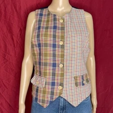 Vintage Ashley Petites Autumn Plaid Academia Vest Size Petite Medium