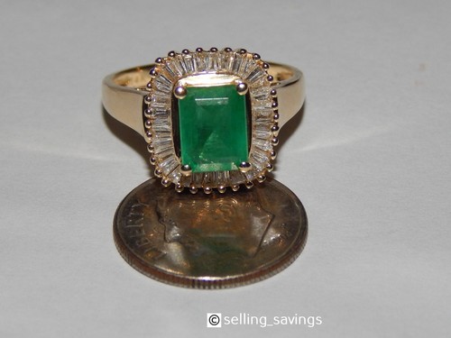 14K YELLOW GOLD EFFY 2.20 TCW EMERALD & DIAMOND BALLERINA HALO RING SIZE 8 - Picture 8 of 13