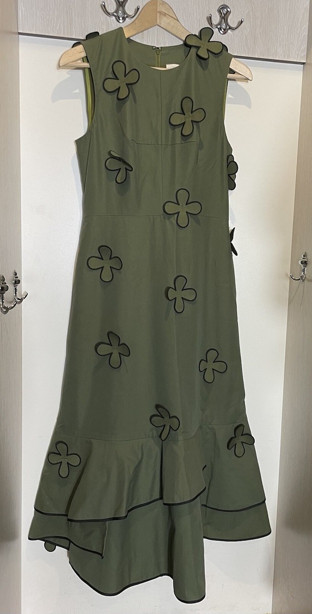 huishan zhang green dress Red Dress | Green Eyelet Cotton Tie Waist Mini Dress