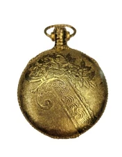 Max Factor Vintage Gold-Tone Pocket Watch Style Floral Design Compact Mirror