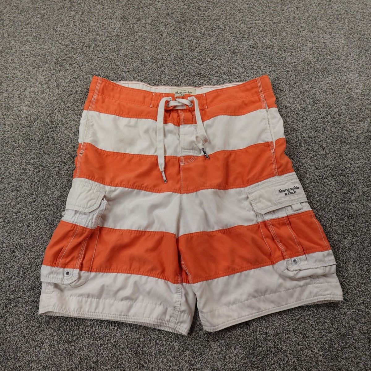 VTG Abercrombie Fitch Shorts Mens XL Orange White Cargo Board Swim
