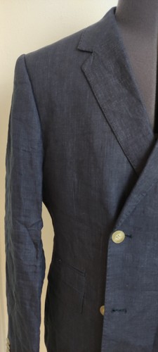 These Glory Days Mens Double Brested Blazer Jacket Pure Linen Blue 50 40 Slim - Picture 3 of 7