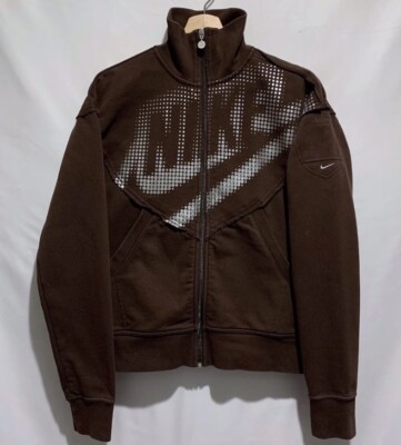 Vintage Y2K Nike Women Swoosh Spell Out Rare Full Zip Up Sweater Brown Sz Large
