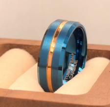 8mm Comfort Fit Band Blue and Rose Gold Men  s Tungsten Wedding Band Promise Ring