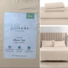 NEW King 4pc Sheet Set ~ Welhome by Welspun ~ Color Oyster Gray ~ 106”x 108” ~