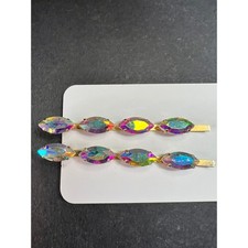 Vintage Gold Tone AB Rhinestone Hair Pins Set of 2 Mid Century