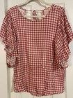 Maurice's Women's XL Blouse Red and White Checkered Short Sleeve