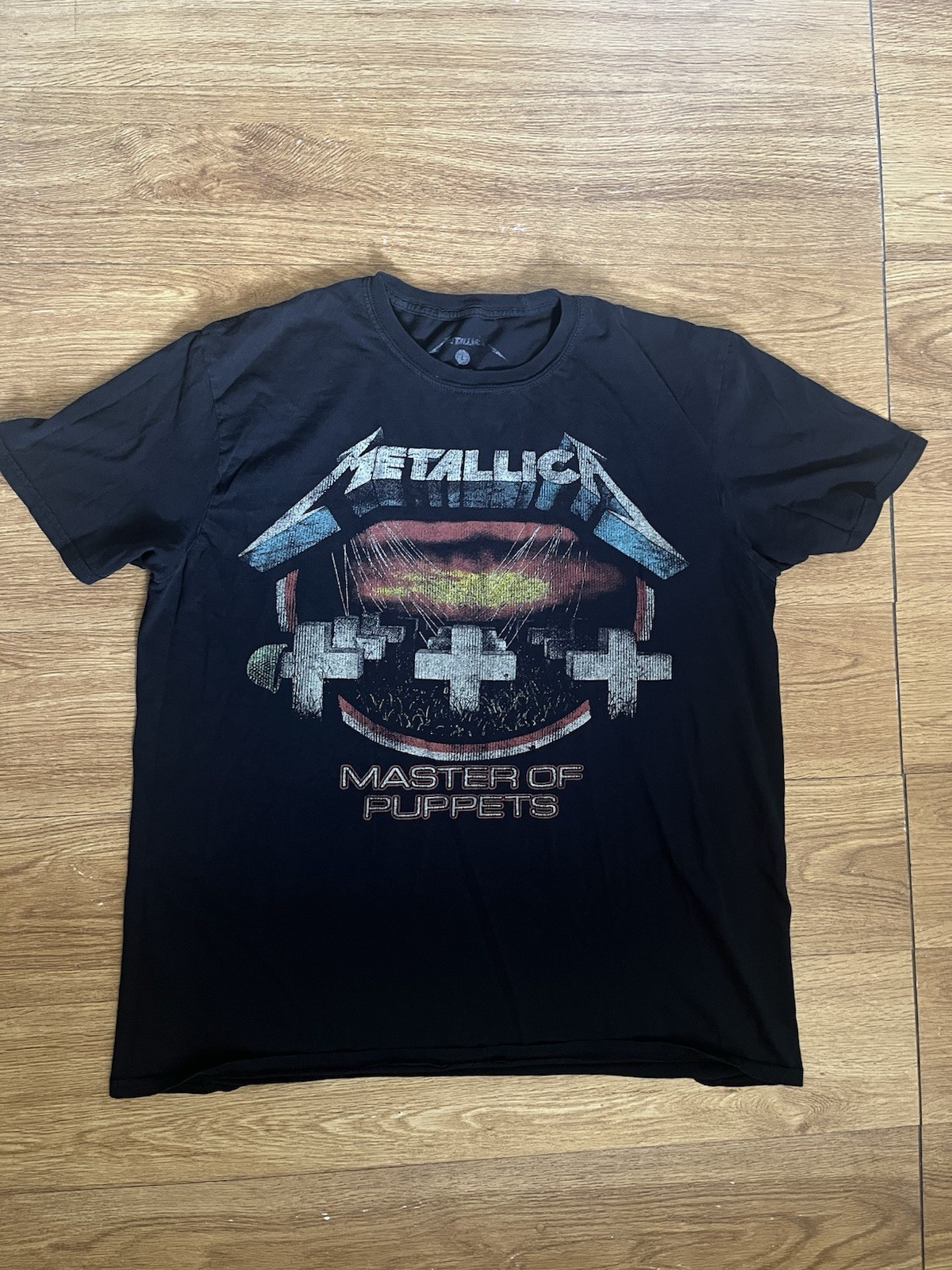 Metallica Master of Puppets Black Graphic Logo T-Shirt Men's L Crew Neck
