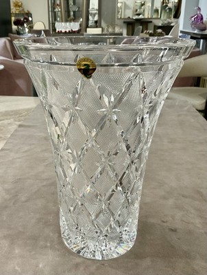 Waterford Alana Crystal Vase 10x7.5'' Flared Diamond Cut Made in Ireland Mint