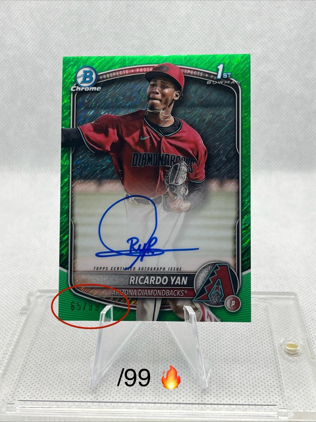 2025 Bowman Baseball Ricardo Yan 1st Chrome Green Shimmer /99 Auto #CPA-RY