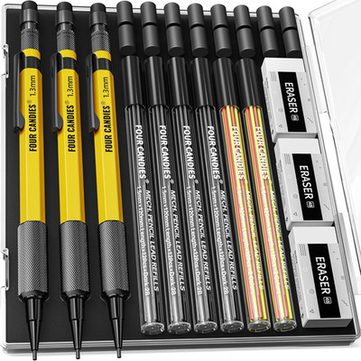 Four Candies 3 Stück 1,3 Mm Druckbleistift Set Mit Etui, Metall-Schreinerbleisti