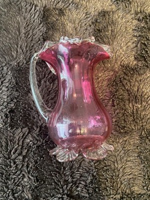 Kleine Vintage mundgeblasene Cranberry Glas Krug Krug 4'' schön aussehender Artikel