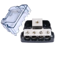 4 Way Power Distribution Block, 0/2/4 AWG Gauge In, 4/8/10 Gauge Out, Car Audio