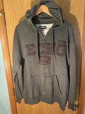 Ecko Unltd Men's Hoodie Size XL Gray Zip Up Embroidered Patches Logo Y2K