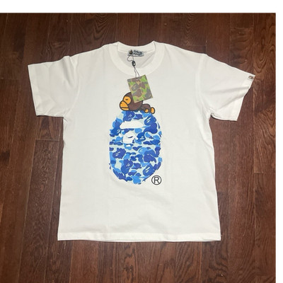 A Bathing Ape BAPE Head Tee Baby Milo Graphic Logo White Blue Short Sleeve S