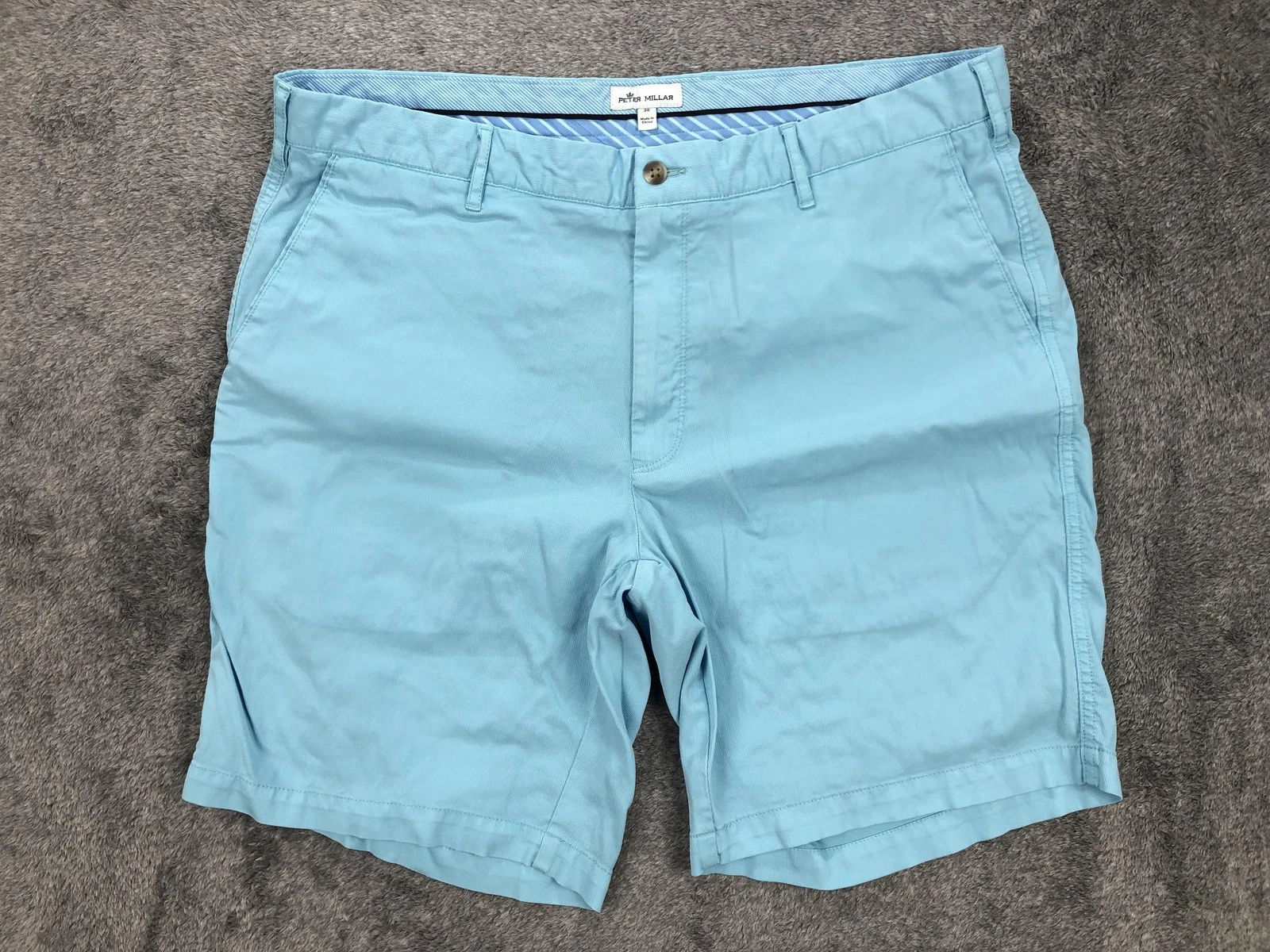 Peter Millar Shorts Mens 38 Blue Cotton Lyocell Stretch Chino Flat Front Summer