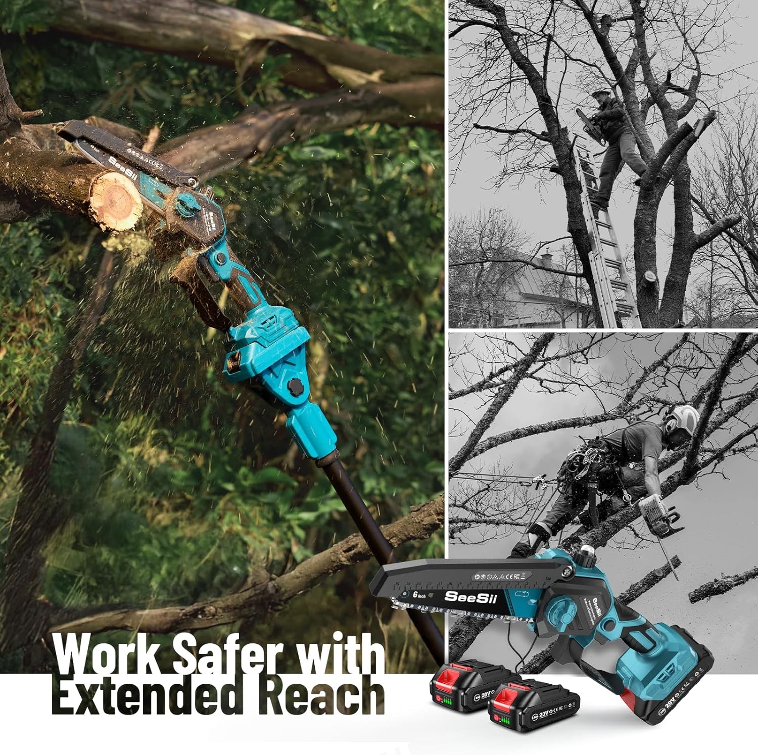 Cordless Pole Saw Trimming Pruning 16ft Reach 6" mini Chainsaw Cutter 2xBattery
