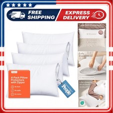 Ultra Soft Standard Pillow Protectors Set of 4 - Zippered White