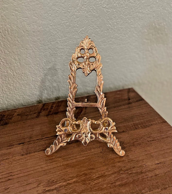 Small Victorian Style Polished Brass Easel Display Stand Sign Holder