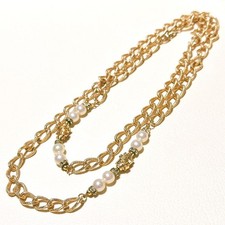 Christian Dior Vintage Gold Pearl Necklace 80cm Long Jewelry Japan