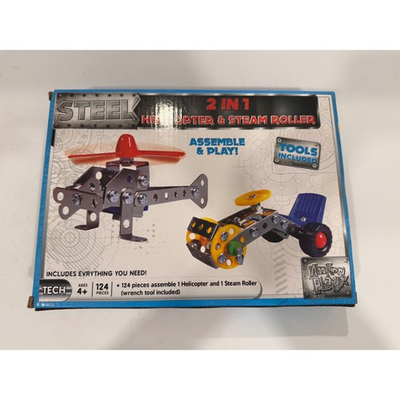 #ad #ad Steel Tech 2 In 1 Helicopter Steam Roller Build Kit 124 Pieces Ages 4 $14.99