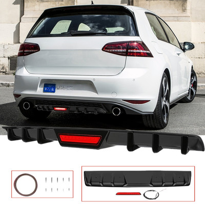 Schwarz glänzend Diffusor Heckdiffusor Heckansatz mit LED Licht für VW Golf 7