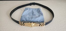 JUDITH LEIBER NAVY SNAKESKIN/LEATHER BELT WITH GOLD LION BUCKLE AND DUSTBAG