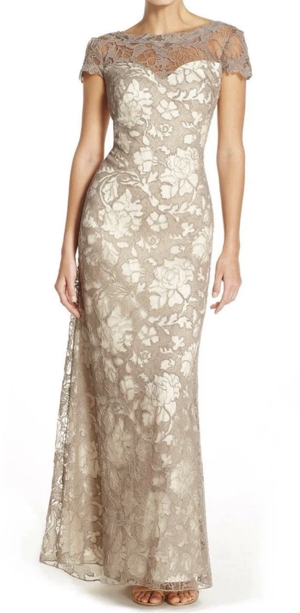 beige and gold dress Éliane polka-dot lace-embroidered midi dress