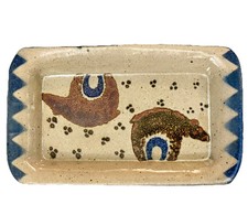 Mel Cornshucker Dish Small Pottery Stoneware Two Bears 9.75x5.75x1.25 Chipped