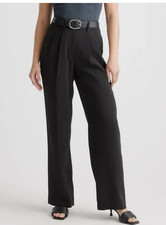 QUINCE Black Stretch Crepe Pleated Wide Leg Pants 4