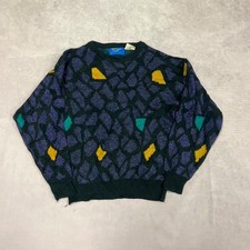 Vintage Knitted Jumper Abstract Patterned Grandad Knit Sweater, 100 Acrylic