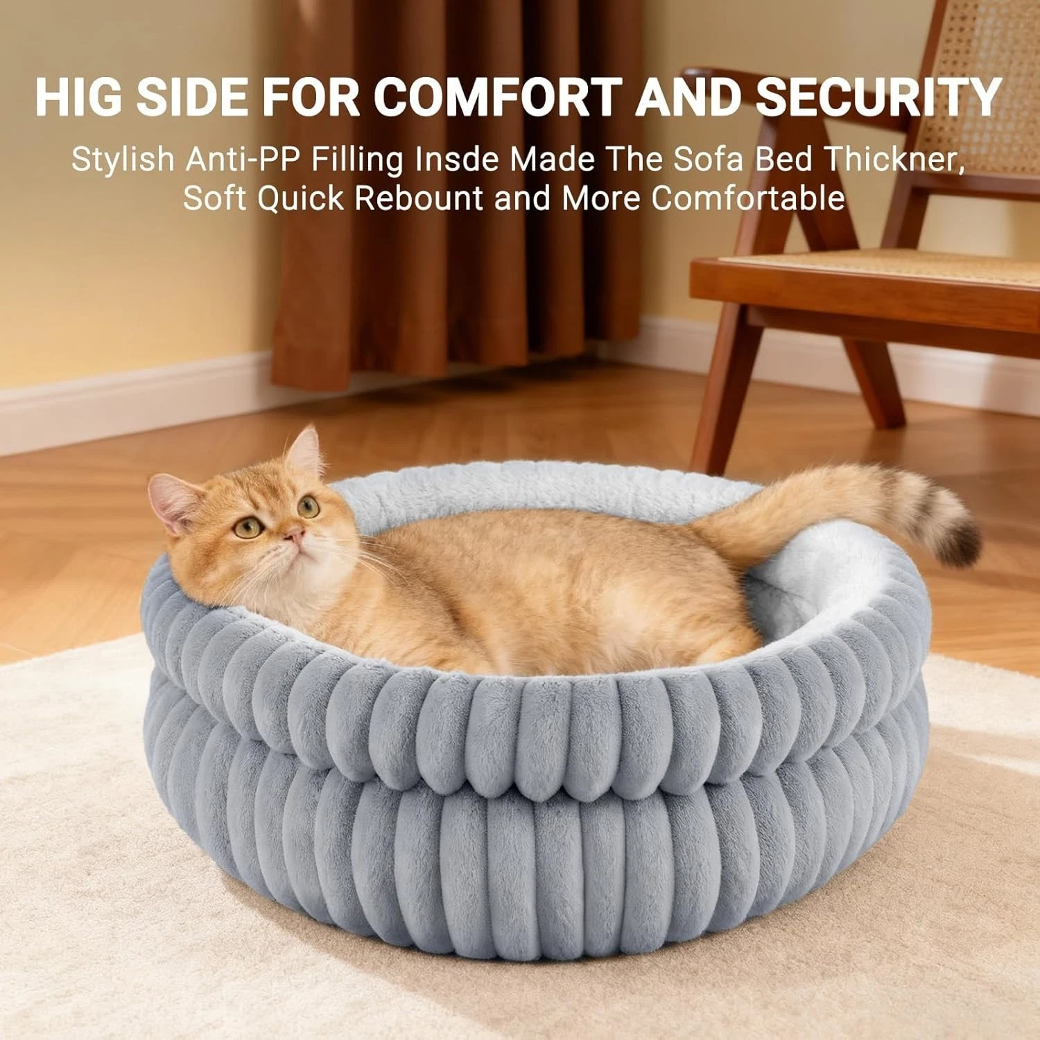 Cat Bed for Indoor Cats Dogs Pet, 51x51x20cm Round Washable Cat Beds Small Kitt