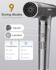 BEAUTURAL 1600W HIGH-SPEED FOLDABLE DUAL VOLTAGE TRAVEL HAIR DRYER, GRAY -  GRAY
