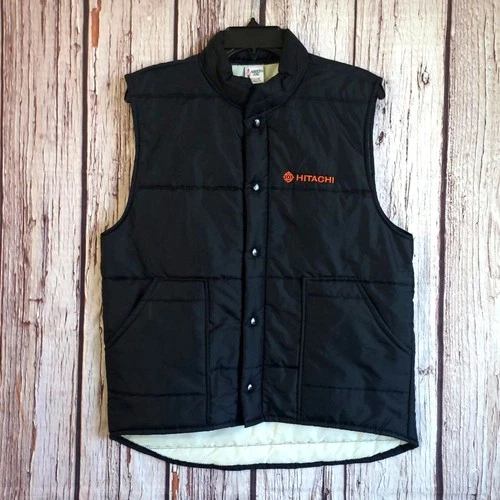 Aristo Jac Mens Black Hitachi 70s Vintage Insulated Puffer Vest  Snap Medium - product listing photo