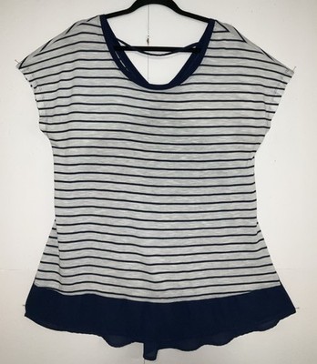 Torrid 2/ 2X Striped Navy/White Top With Lace & Sheer Back Nautical Dolman EUC