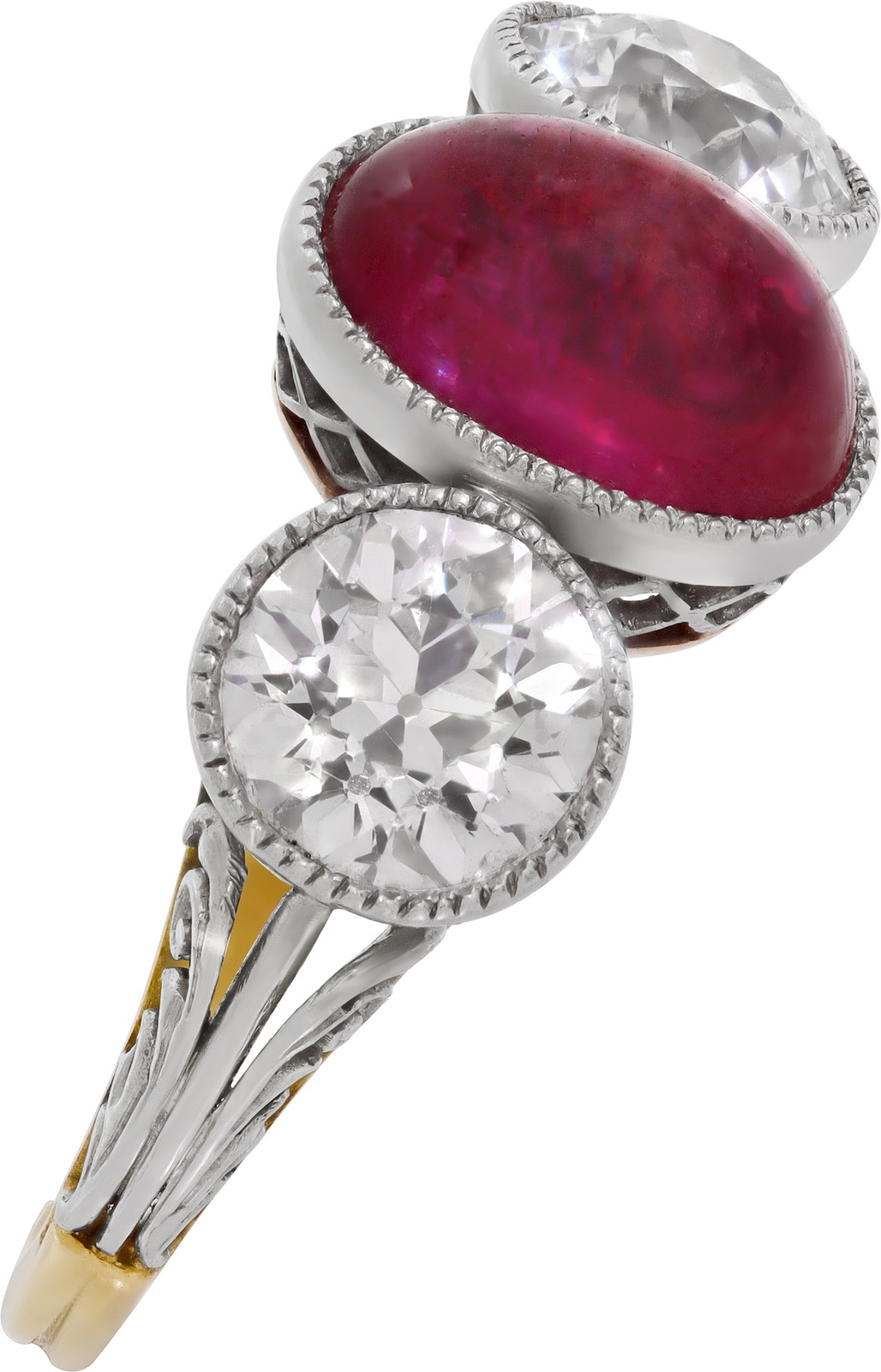 Antique three stone ruby and diamond ring crafted… - image 3