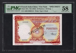 French Indo China/Viet Nam 10 Piastres=10 Dong ND(1953) P107s "Spc" About UNC