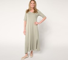 Belle by Kim Gravel Petite Rayon Spandex Elbow Sleeve Maxi Dress Green Tea M New