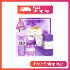 Qivatex Lavender Gift Set for Women, Relaxing Spa Bath Self Care Basket Set