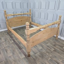 Antique Double Pine Bed Frame King Size Turned Rustic Victorian Farmhouse Style