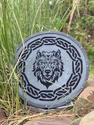 Viking Shield Fenrir Wolf Battleworn Wooden Viking Shield For Cosplay ~ Medieval