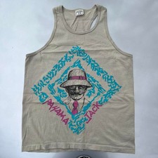 Tan and blue puff print vintage 80s Panama Jack tank top fashion single stitch