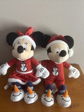 Disney Mickey  Minnie Mouse Set Holiday Christmas Plush Stuffy Snowman Slippers