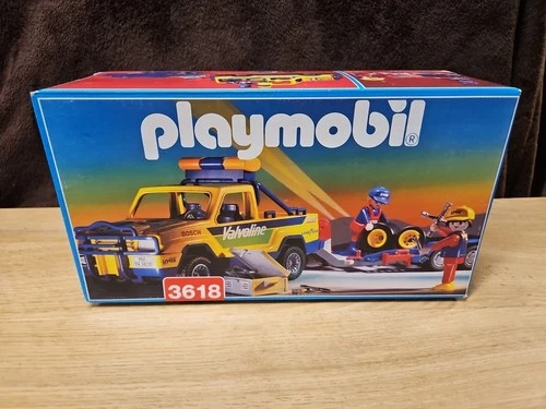 VINTAGE NSIB PLAYMOBIL 3618 TRUCK AND TRAILER RACE SUPPORT WITH FIGURES 1994