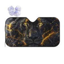 Black Cool Lion Gold Eyes 5 Windshield Sun Shade, Front Window Sunshade Cover...